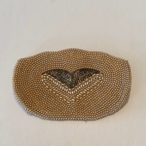 Vintage K&G Charlet Beaded Clutch Purse Cream Faux Pearl Chevron Made in Japan